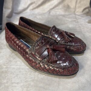 Bragano by Cole Haan Brown Woven Leather Tassal Loafers Size 8.5